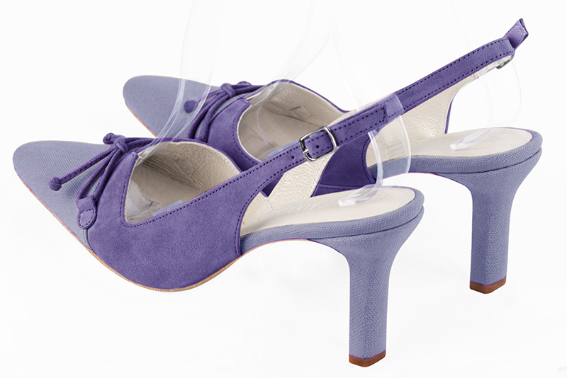 Lavender purple women's dress pumps, with a knot on the front. Tapered toe. High slim heel. Rear view - Florence KOOIJMAN